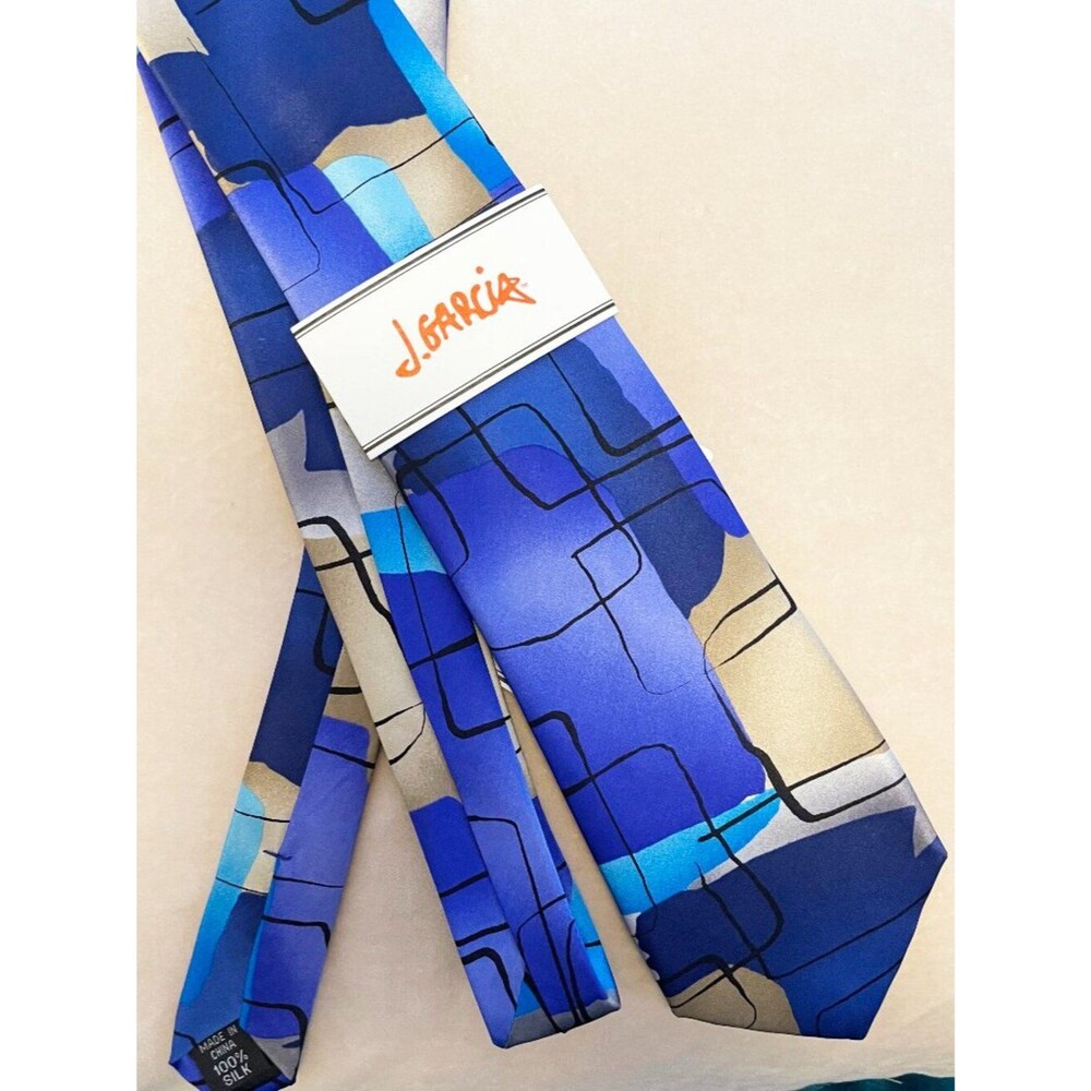 J. Garcia Silk Tie Northern Lights Collection Blue Abstract Geometric NWT